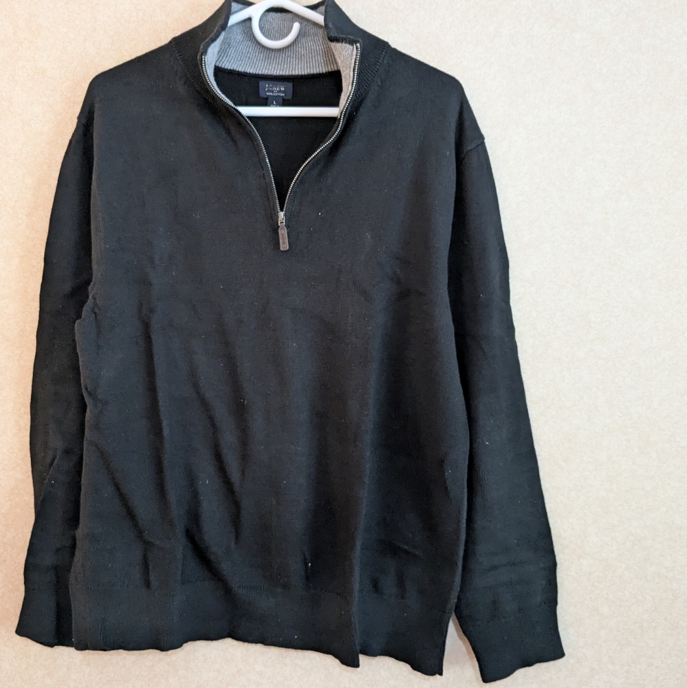 J Crew Mens Large Half Zip Sweater Long Sleeve 100% Cotton Black